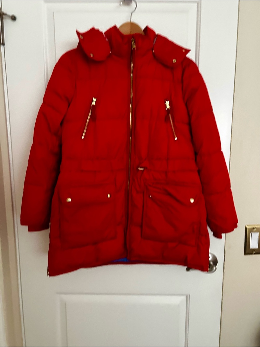 Women’s J. Crew Red Quilted Puffer Jacket with Hood